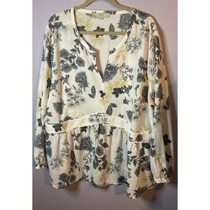 Loft Plus Powder Pink Multicolor Floral Print Long Sleeve Romantic Blouse Top 24